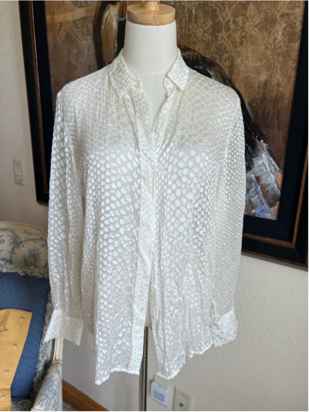 NWOT REISS White Textured Button Down Shirt Size 2 - Picture 1 of 7